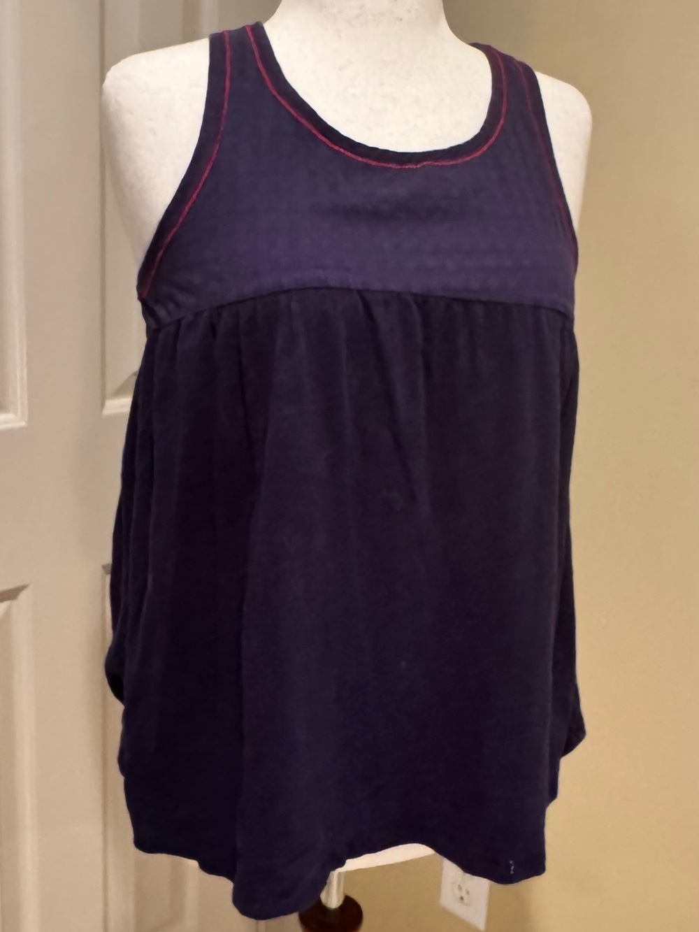Women's Navy Sleeveless Tank Top with Embroidered Red Trim